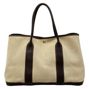 Hermès Garden Party PM Tote Bag Cream Dark Brown Toile H Leather